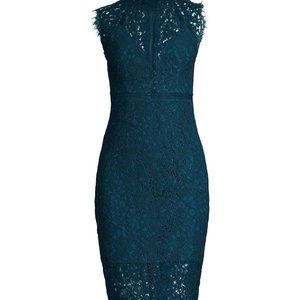 Bardot Lace Panel High-Neck Knee-Length Dress, Size XS